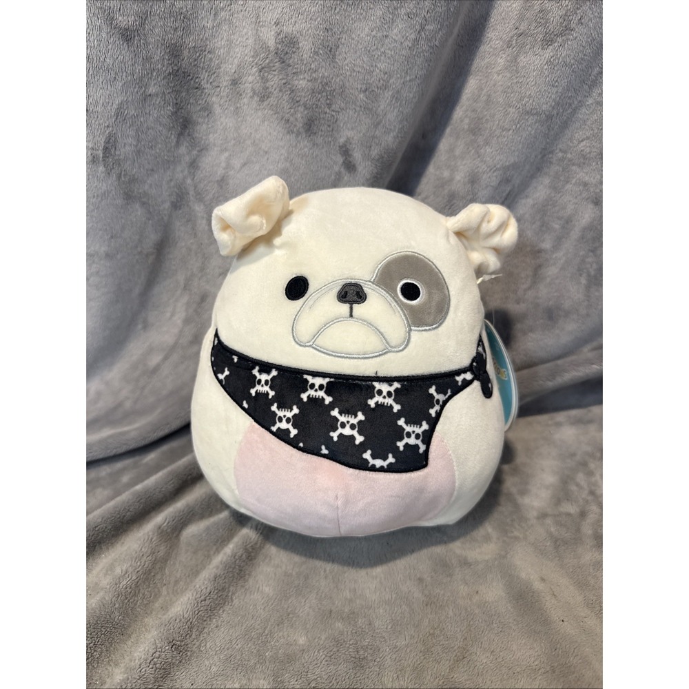 8" Elanor White Bulldog Dog Pirate Bandana Squishmallow Plush Toy 2021 Eleanor